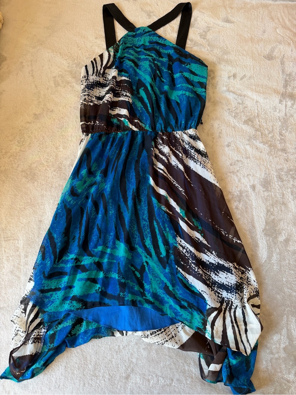 Bisou Bisou Blue Teal Animal-Print Asymmetrical Dress